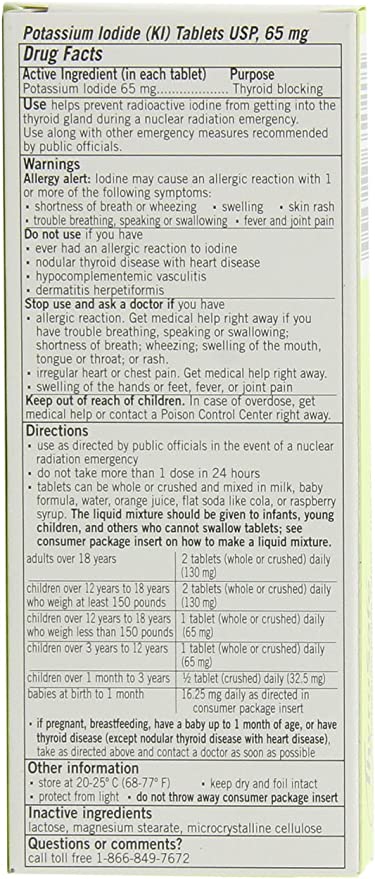 FDA Approved Thyrosafe Potassium Iodide (KI) Tablets - Protects Against Radioactive Iodine