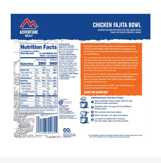 Mountain House-Chicken Fajita Bowl Gluten Free Freeze Dried