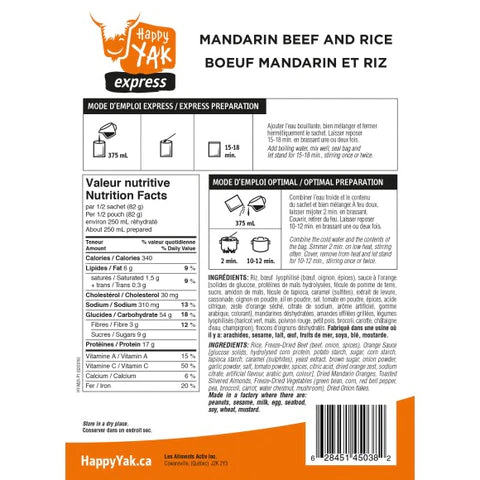 Happy Yak- Mandarin Beef and Rice Freeze Dried Food