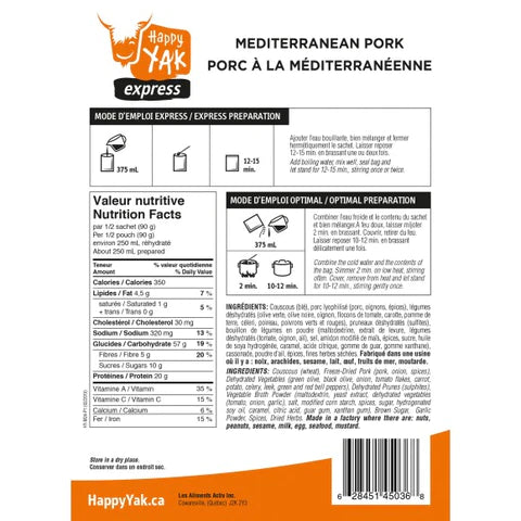 Happy Yak - Mediterranean Pork Freeze Dried Food